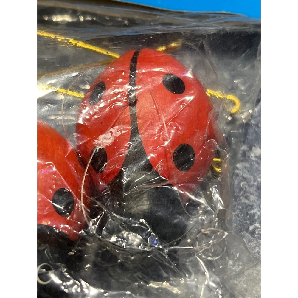 Vintage Primar Enterprises Handcrafted Ladybug Ornaments Set of 5 Red Black Wood